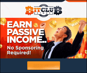 Bitcoin promotional banner featuring a joyful man celebrating, with text highlighting "Earn Passive Income" and "No Sponsoring Required," surrounded by Bitcoin symbols.
