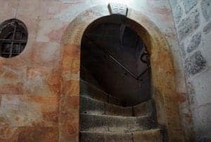 Staircase leading to an archway in the Tel Dan Nature Reserve, showcasing ancient stone architecture and historical significance.