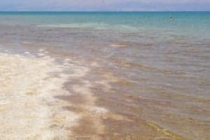 مياه البحر الميت المعجزة - رجل يقف على قمة شاطئ رملي بجوار المحيط - البحر الميت