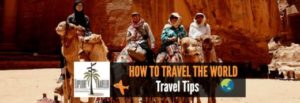 Cropped screenshot featuring travelers on camels in a desert setting, promoting travel tips on ExploreTraveler website.