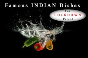 Famous Indian dishes for lockdown period with colorful vegetables splashing in water, highlighting culinary inspiration during home cooking.