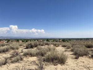City view of Albuquerque, NM Hands and animals of Petroglyth Piedras Marcadas Canyon Trail
