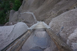 tall ladders get you above into the cliffside dwellings