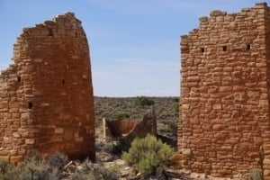 Ruins of Hovenweep Castle, showcasing ancient stone towers and desert landscape, part of Hovenweep National Monument.