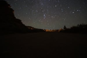 View of the campground at night from afar.