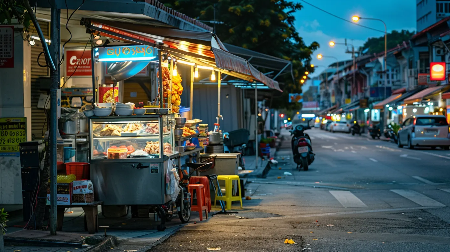 penang malaysia hawker food stands along the road