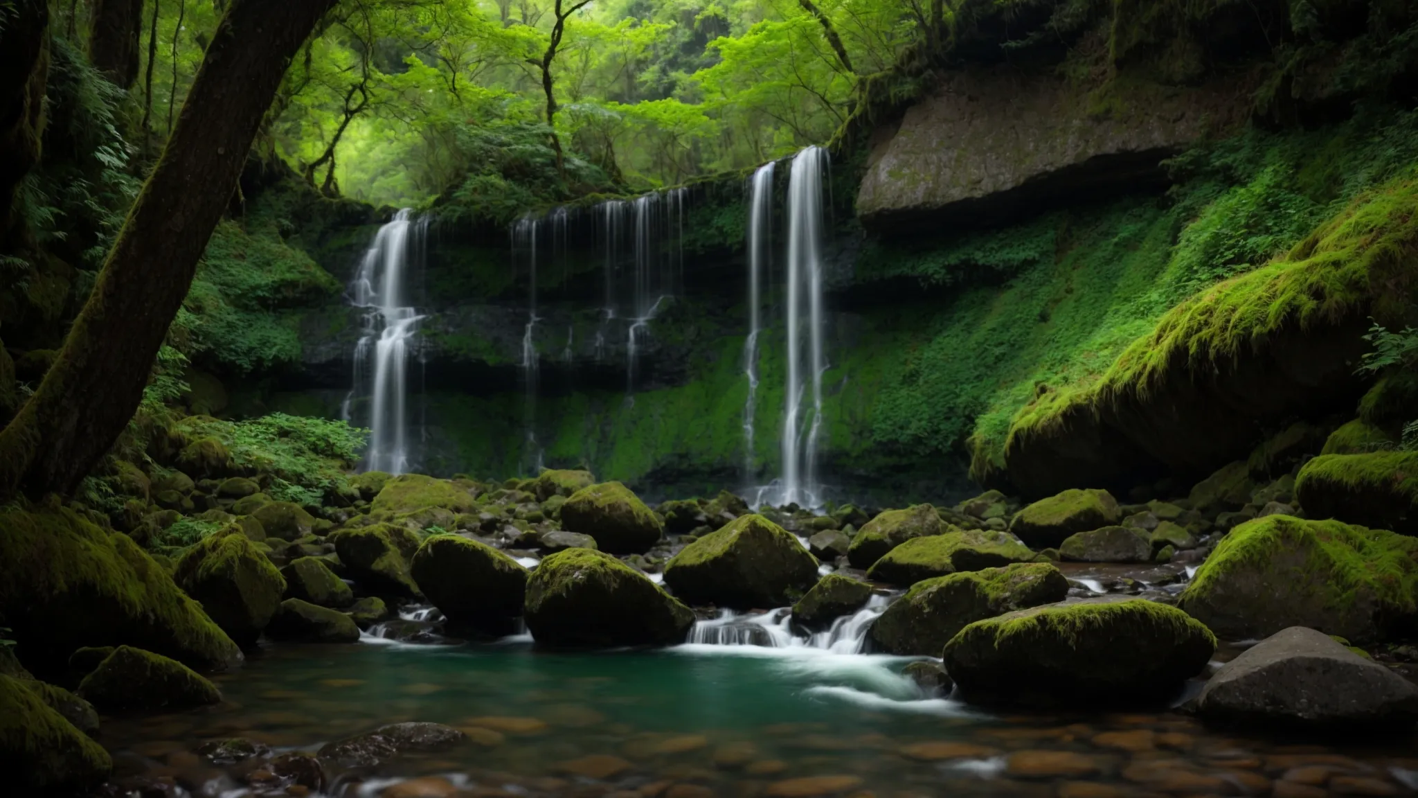 lush green forest landscape with a serene waterfall cascading down, symbolizing the allure and affordability of low-cost destinations for budget-conscious travelers.