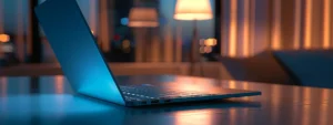 Ein schlanker, leichter Laptop mit USB-Hub und sicherer Datenverschlüsselung, ideal für die Fernarbeit.