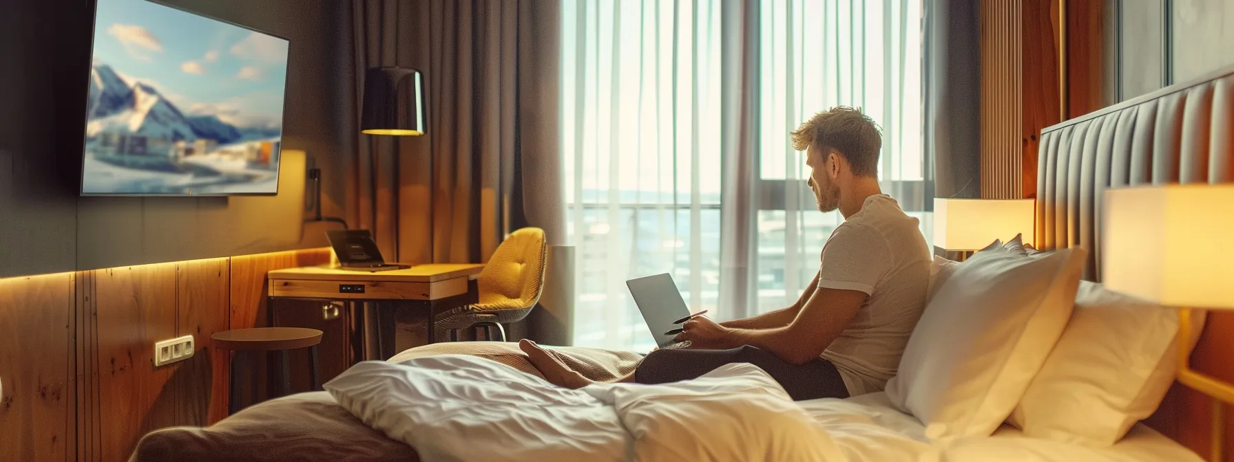 a traveler booking a luxury hotel room online, strategically combining loyalty points with a cash payment to maximize rewards and enhance their travel experience.