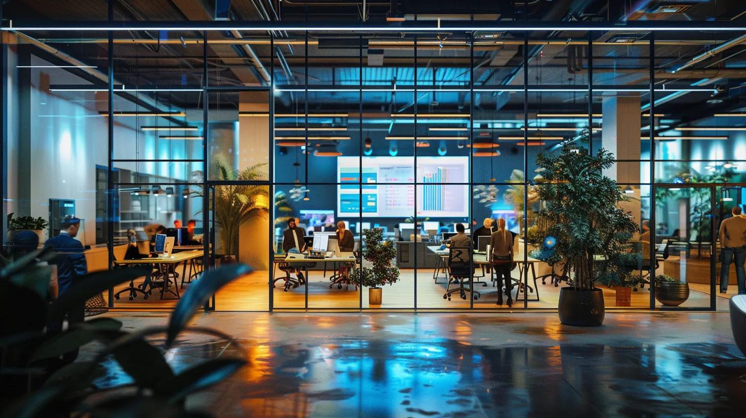 Mastering Country Hopping With Effective Visa Strategies 4 a bustling modern office space filled with professionals engaging in collaborative discussions around digital screens displaying visa management tools, embodying the essence of ongoing support for successful country hopping adventures.