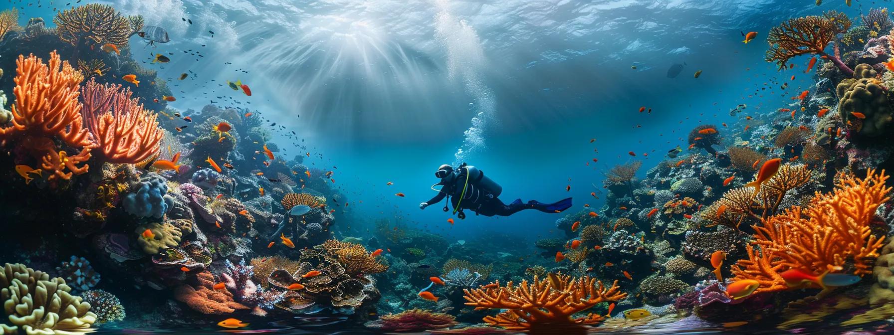 Ultimate Guide to Scuba Diving in Indonesia Adventures 3 a skilled diver expertly navigates through indonesia's vibrant coral reefs, showcasing advanced buoyancy control amidst a backdrop of challenging underwater terrain and diverse marine life, captured in clear, dynamic lighting.