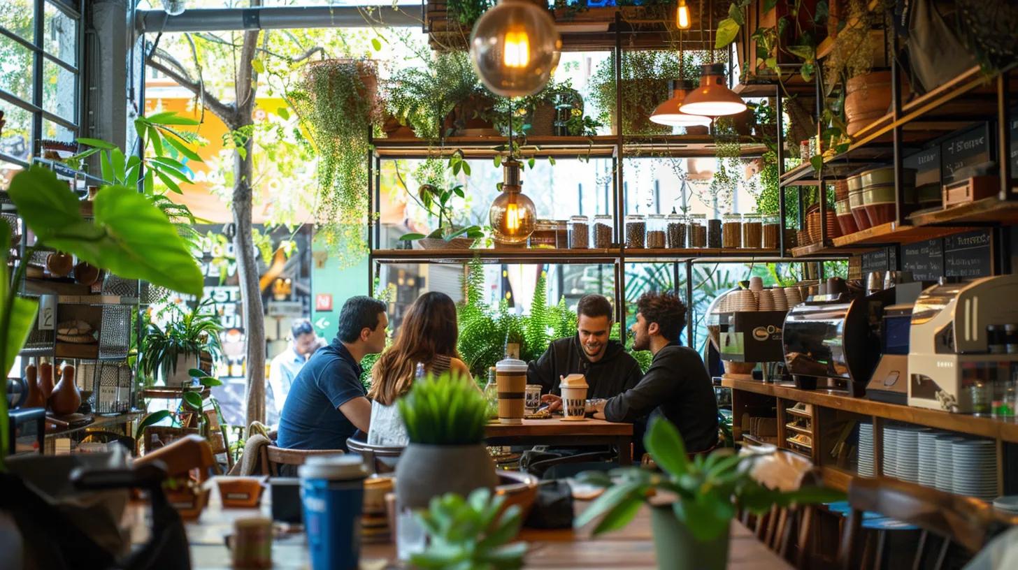 Create Eco-Friendly Travel Habits for Global Explorers 1 a a stylish urban cafe with e1ebe5ea 1a82 4b37 bdfc a3b4d5b48c04 1