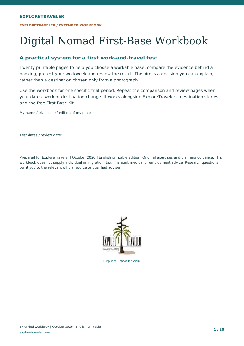 ExploreTraveler Digital Nomad First-Base Workbook cover