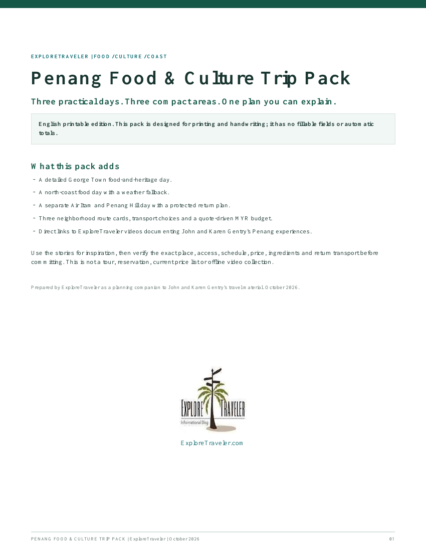ExploreTraveler Penang Food & Culture Trip Pack cover