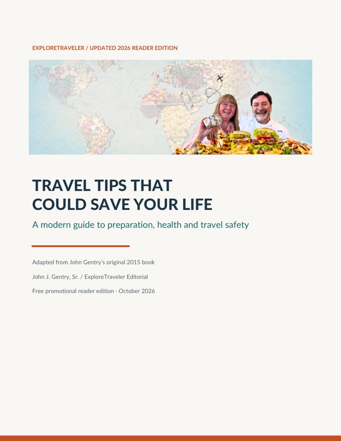 Travel Tips That Could Save Your Life 2026 ebook cover featuring John and Karen Gentry