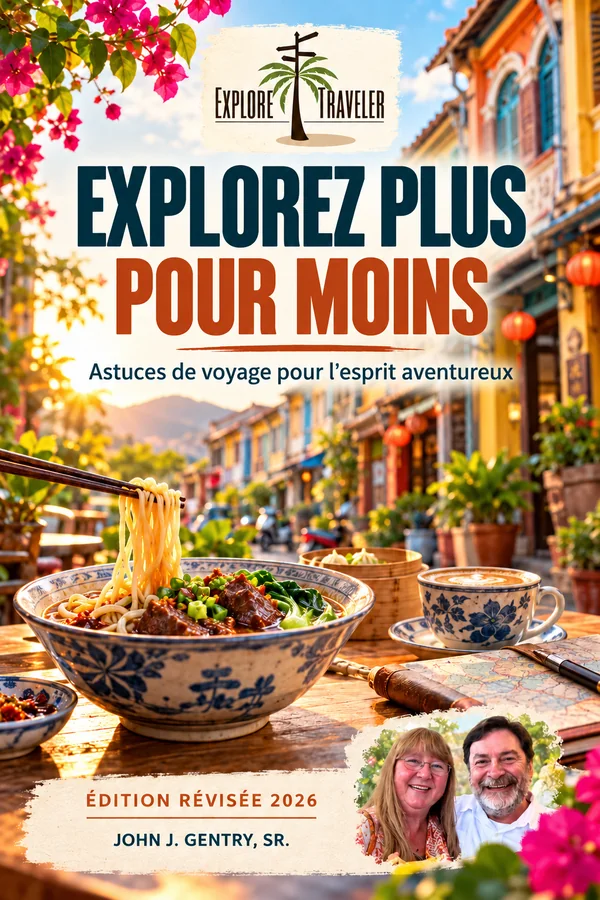 Explorez plus pour moins — couverture ExploreTraveler, John J. Gentry, Sr.