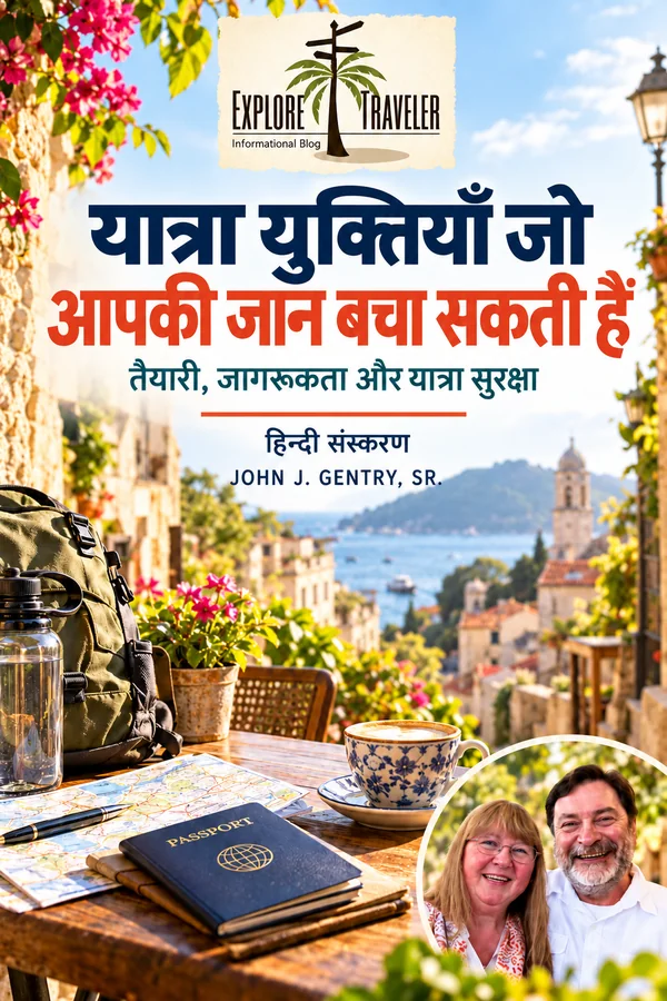 यात्रा युक्तियाँ जो आपकी जान बचा सकती हैं — ExploreTraveler पुस्तक आवरण — John J. Gentry, Sr.